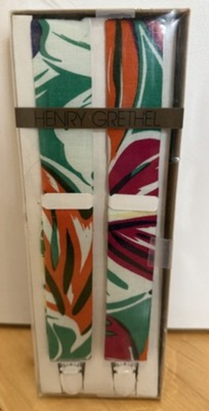 Henry Grethel Tropical Floral Print Suspenders w/ White Clips Vintage Y2K 80s